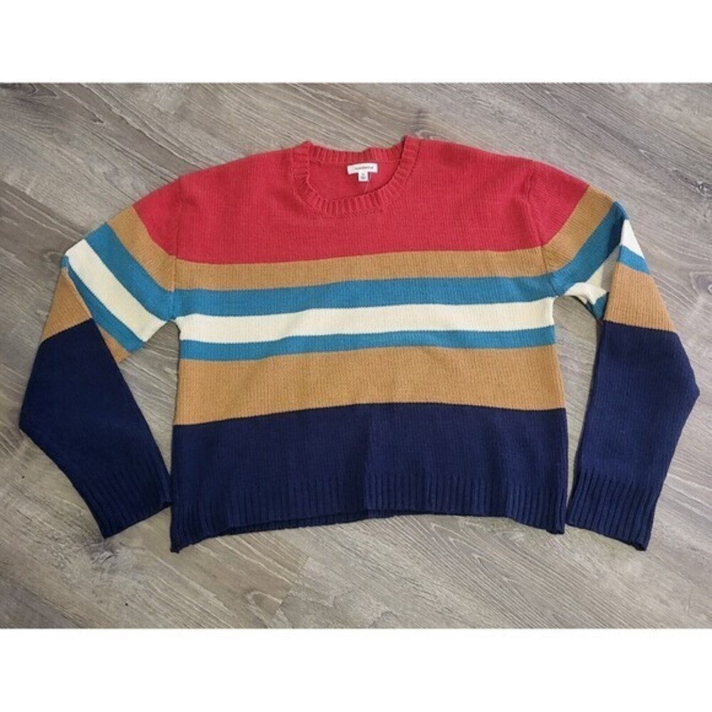 NWT Eyeshadow Sweater Women XLarge‎ Beige Red Long Sleeve Knit Crew Neck